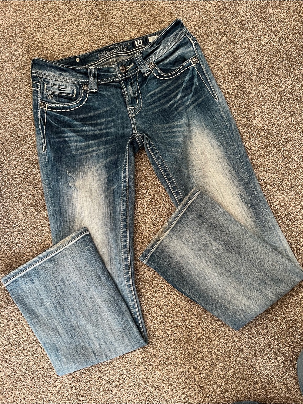 Miss Me Distressed Blue Wash Bootcut Jeans